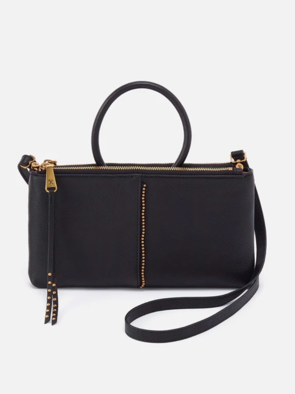HOBO Sable Crossbody Bag - Black Pebbled Leather with Gold Studs